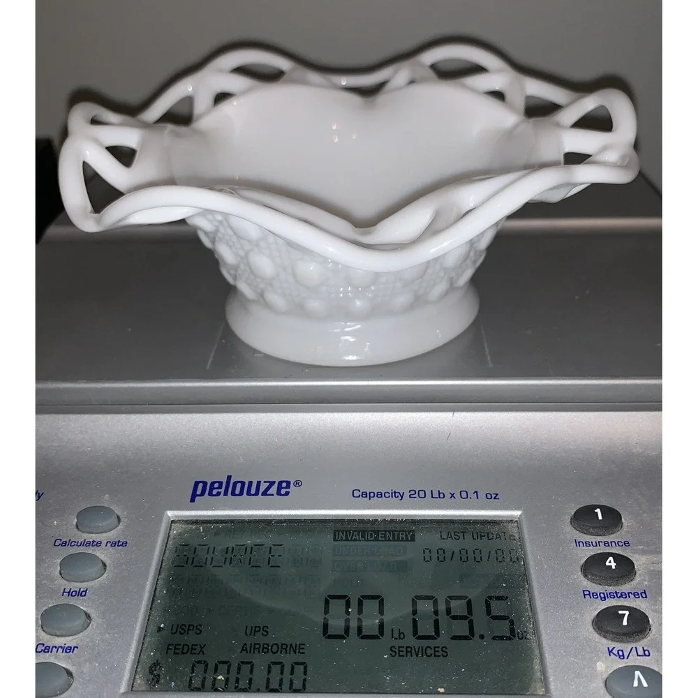 Vintage Imperial Milk Glass Lace Edge Lattice Bowl 6 in Decorative Footed Dish